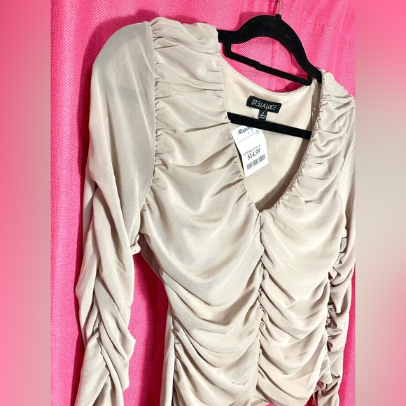 Taupe V- Neck Blouse - Picture 3 of 4